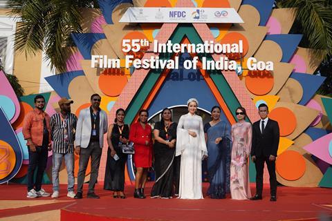 The director and the cast of Vietnam's ‘A Fragile Flower’ at the red carpet of the 2024 IFFI in Goa